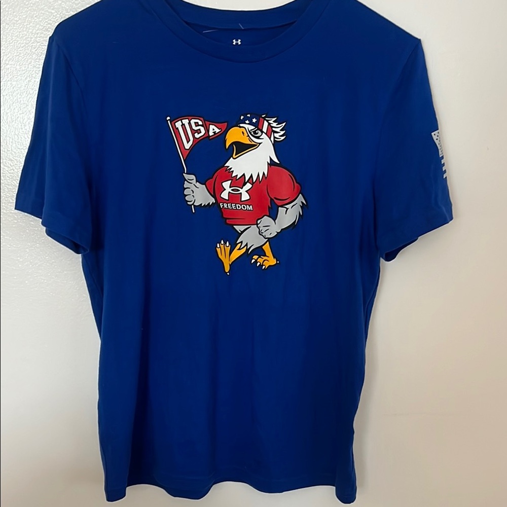 Under Armour Blue Tee with USA Flag Graphic new with tags and sticker